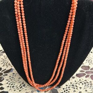 Authentic Coral Three-Strand Twenty Inch Peach Coral Necklace HALF PRICE SALE